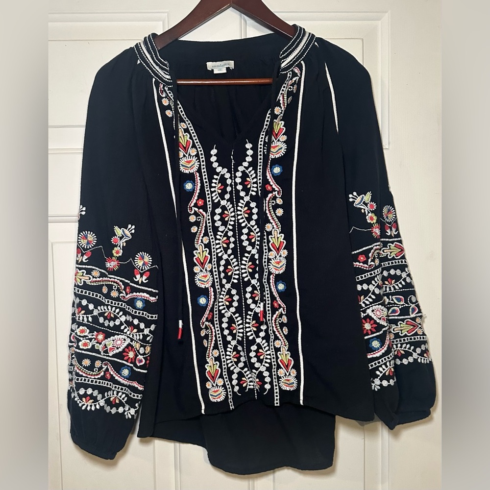 Sundance Embroidered Black Blouse women’s‎ XS